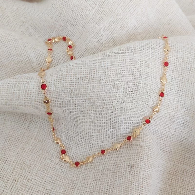 Chocker Coração Liso E Zircônia Colorida Banhado A Ouro 18k