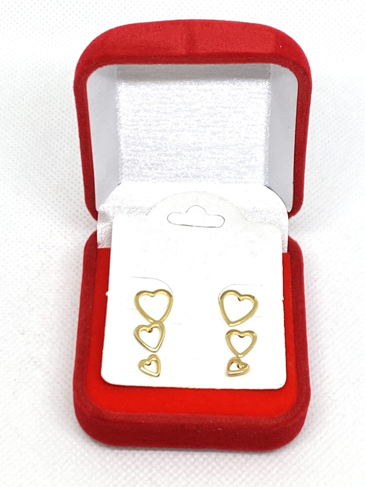 kit de brincos de três furos, folheador em ouro 18k, formato de coração