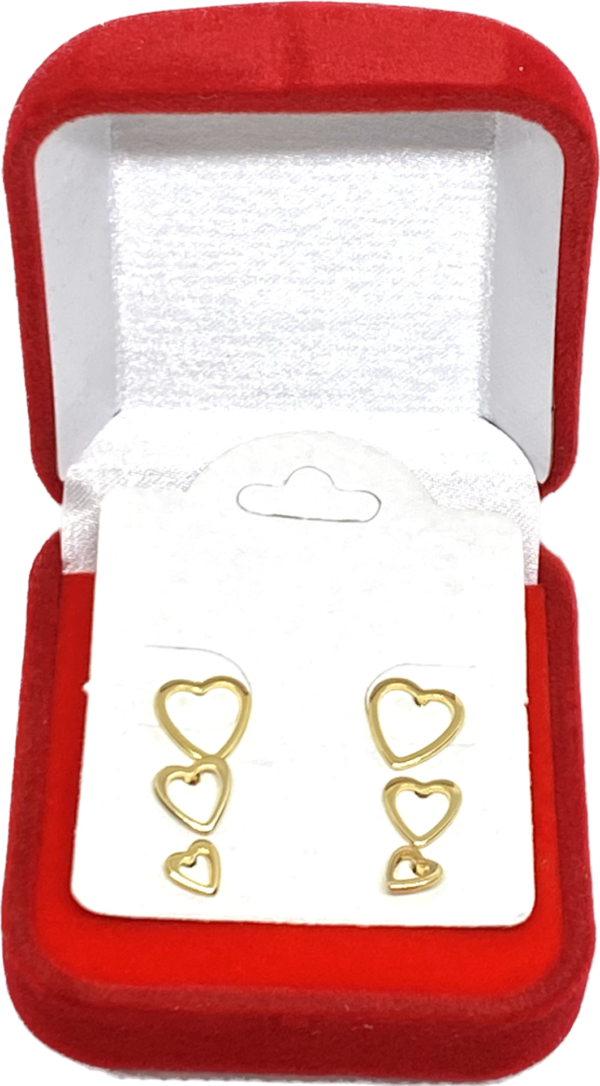 kit de brincos de três furos, folheador em ouro 18k, formato de coração