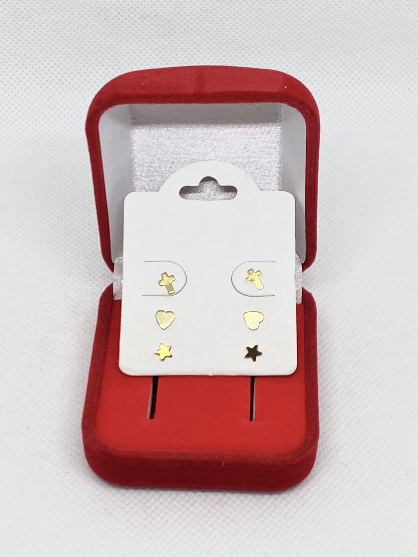 Kit de Brincos três furos, Cruz + Estrela + Coração - Imagem 2