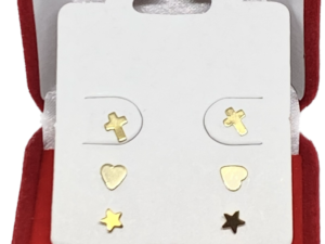 Kit de Brincos três furos, Cruz + Estrela + Coração