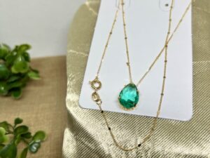 Colar Gota de Zircônia Verde Banhado a Ouro 18k