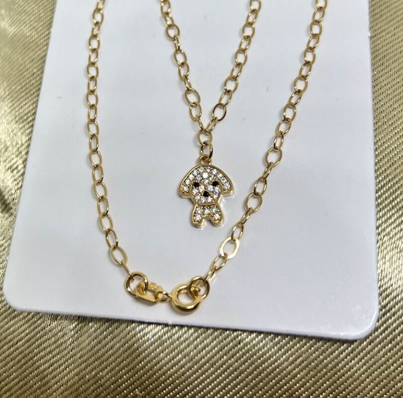 Choker + Pingente de Doguinho Cravejado com Microzircônias banhado a Ouro18k