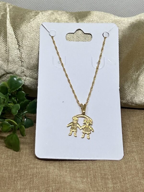 Cordão Trançado + Pingente Casal de Filhos Banhado a Ouro 18k