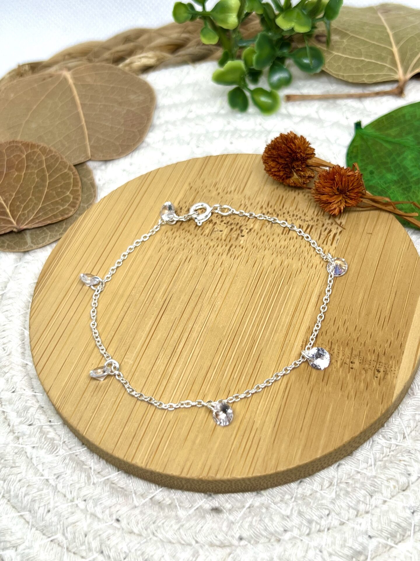 Pulseira com Pingentes de Zircônias, Banho de Prata 925