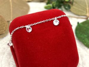 Pulseira com Pingentes de Zircônias, Banho de Prata 925