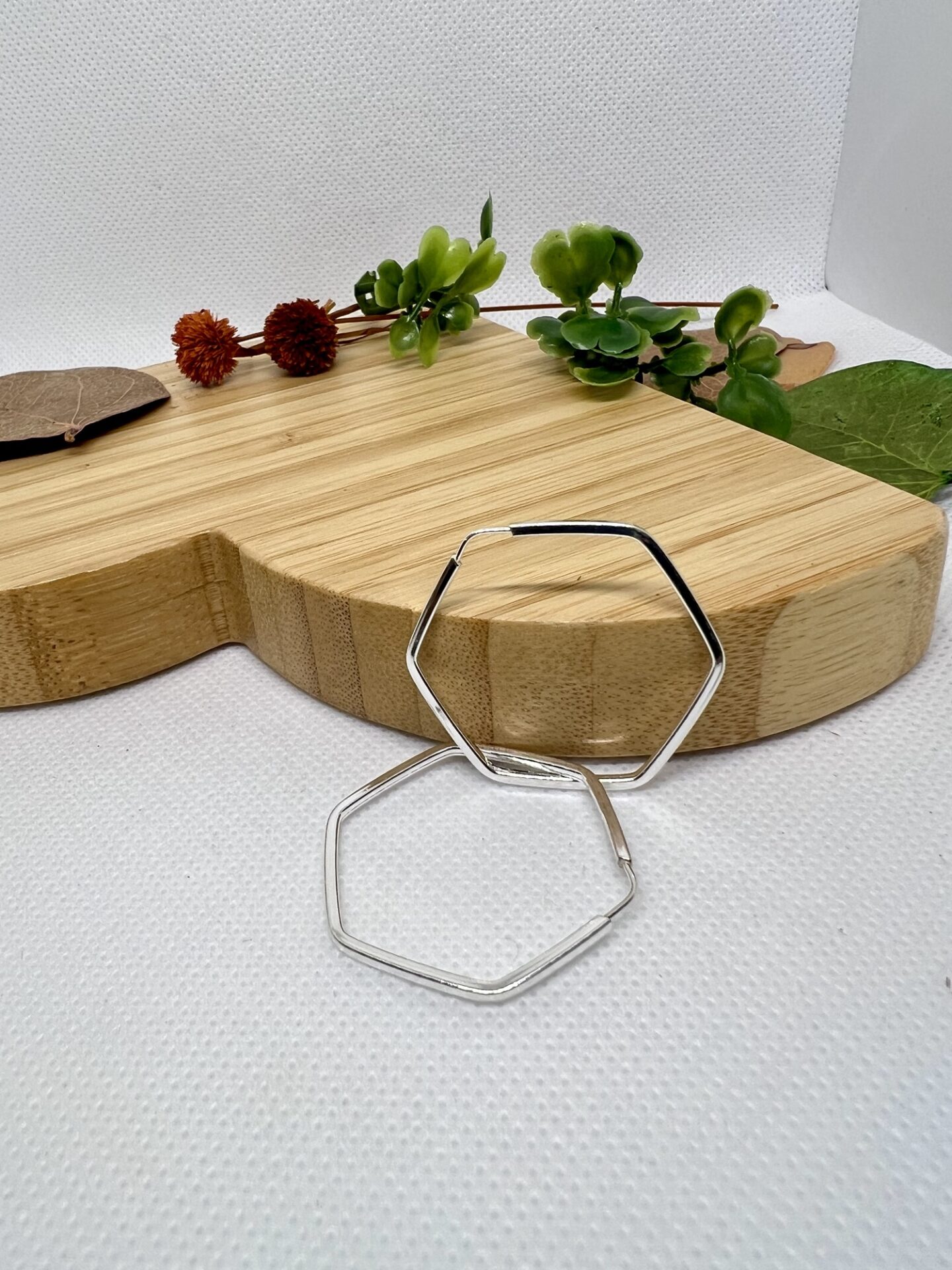 Argola Exágonal em Prata 925