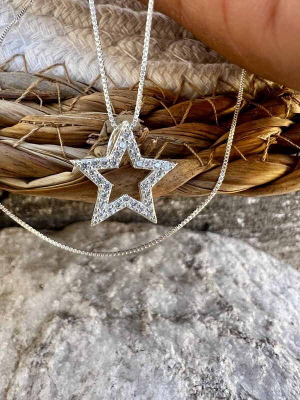 Conjunto Colar e Brinco de Estrela Cravejado com Microzircônia em Prata 925 - Imagem 2
