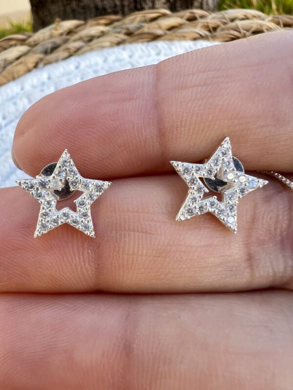 Conjunto Colar e Brinco de Estrela Cravejado com Microzircônia em Prata 925